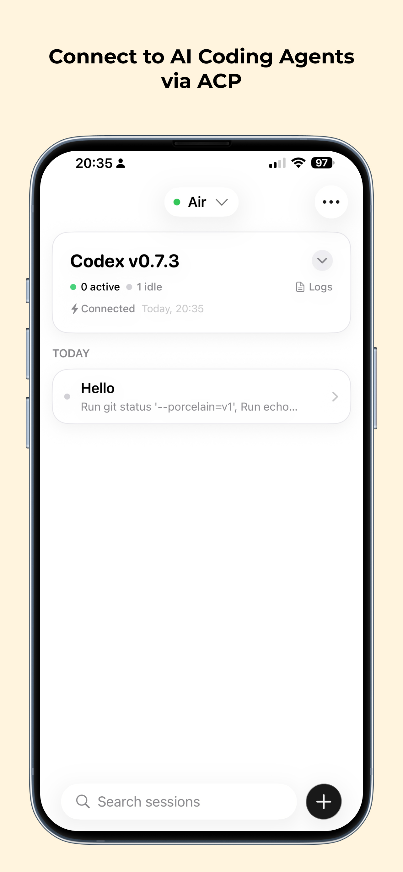 Agmente session list - Connect to AI coding agents